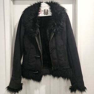 Zara Faux Fur Lined Black Jacket - Women's Size M